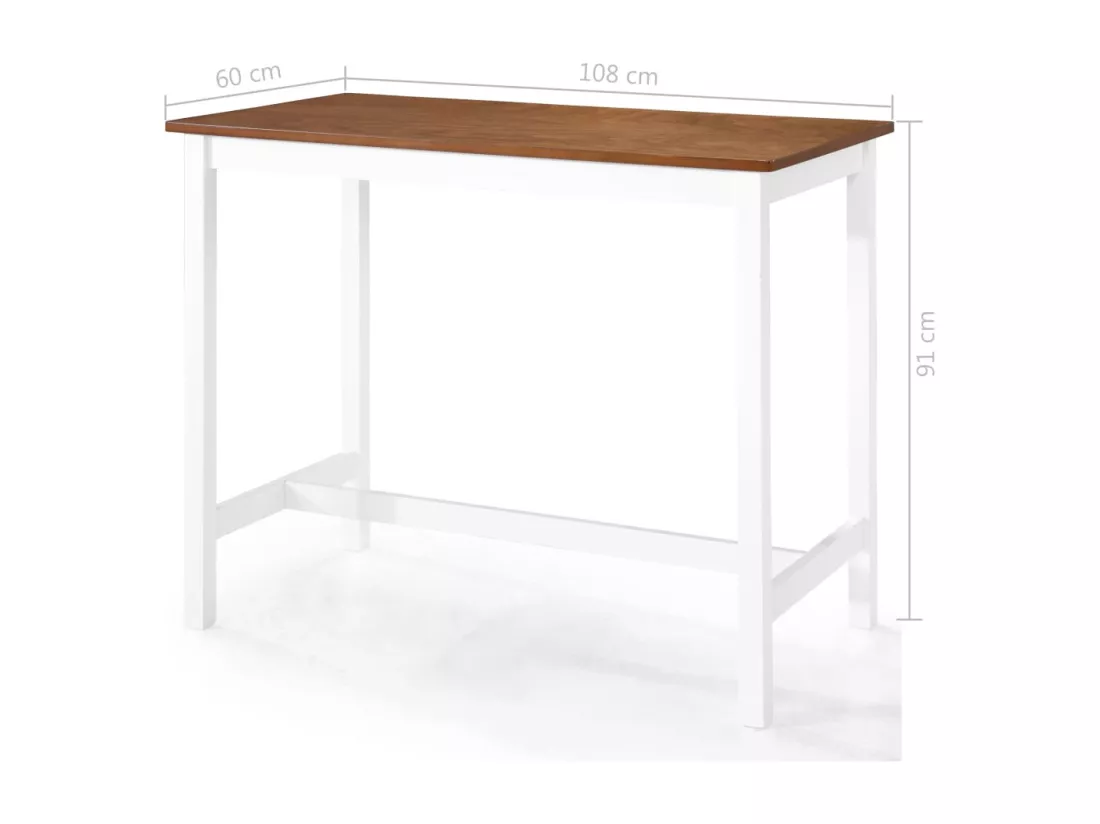 Table et chaises de bar 3 pcs Bois massif Marron et blanc