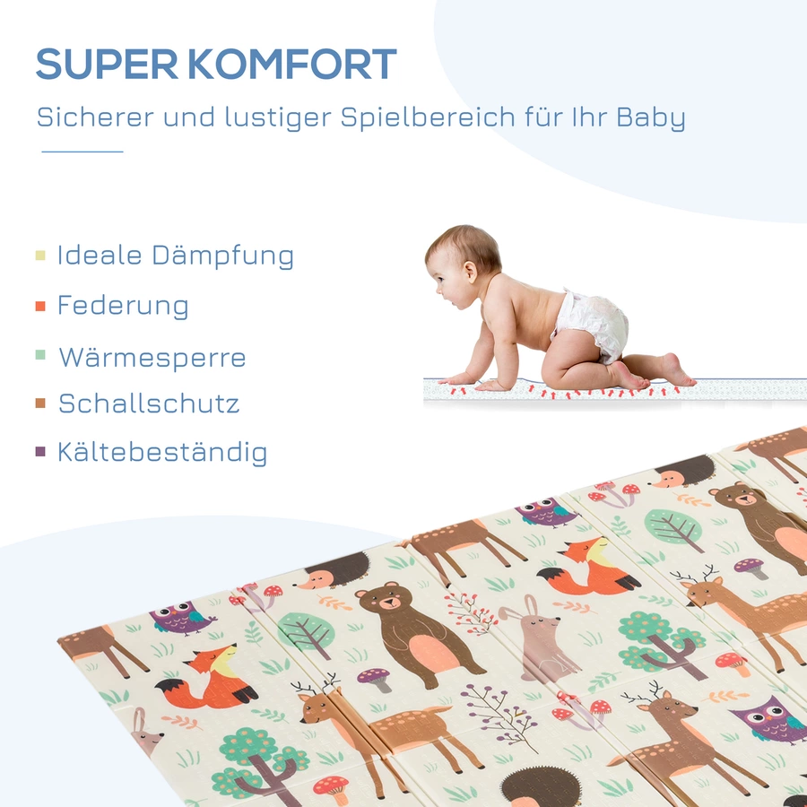 HOMCOM Kinderspielteppich mit 2 unterschiedlichen Designs, für Innen und Außen Mehrfarbig