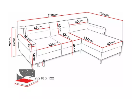 Canapé d'angle Stonecrest 103, Gris, Fonction de couchage, Boîte de literie, 258x170x92cm