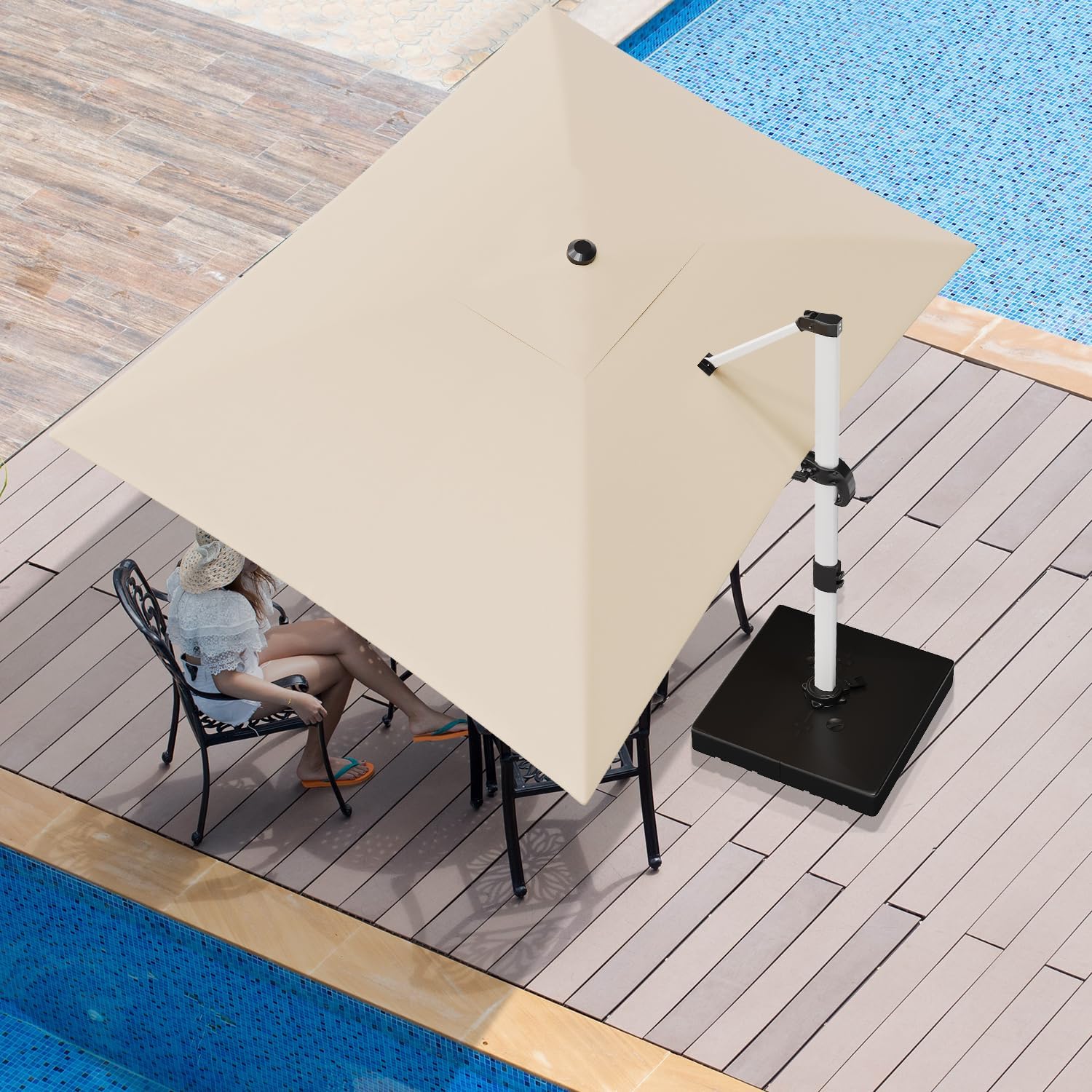 Devoko Sonnenschirm Balkon Alu Ampelschirm mit Abdeckung, Wasserabweisend Gartenschirm mit Kurbel,Sonnenschutz UV50+,360°Rotation