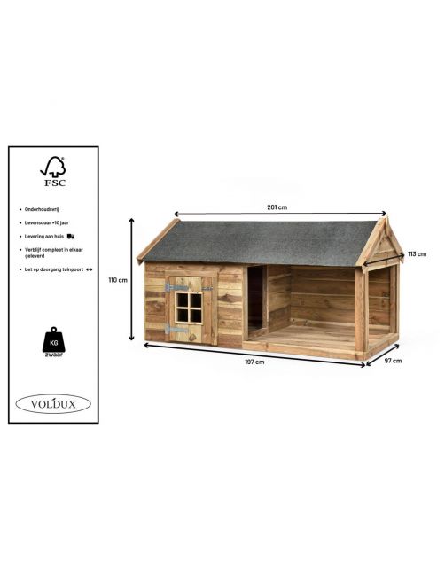 Voldux Hondenhok Naud - Hondenhok - 217x110x116 cm Naturel