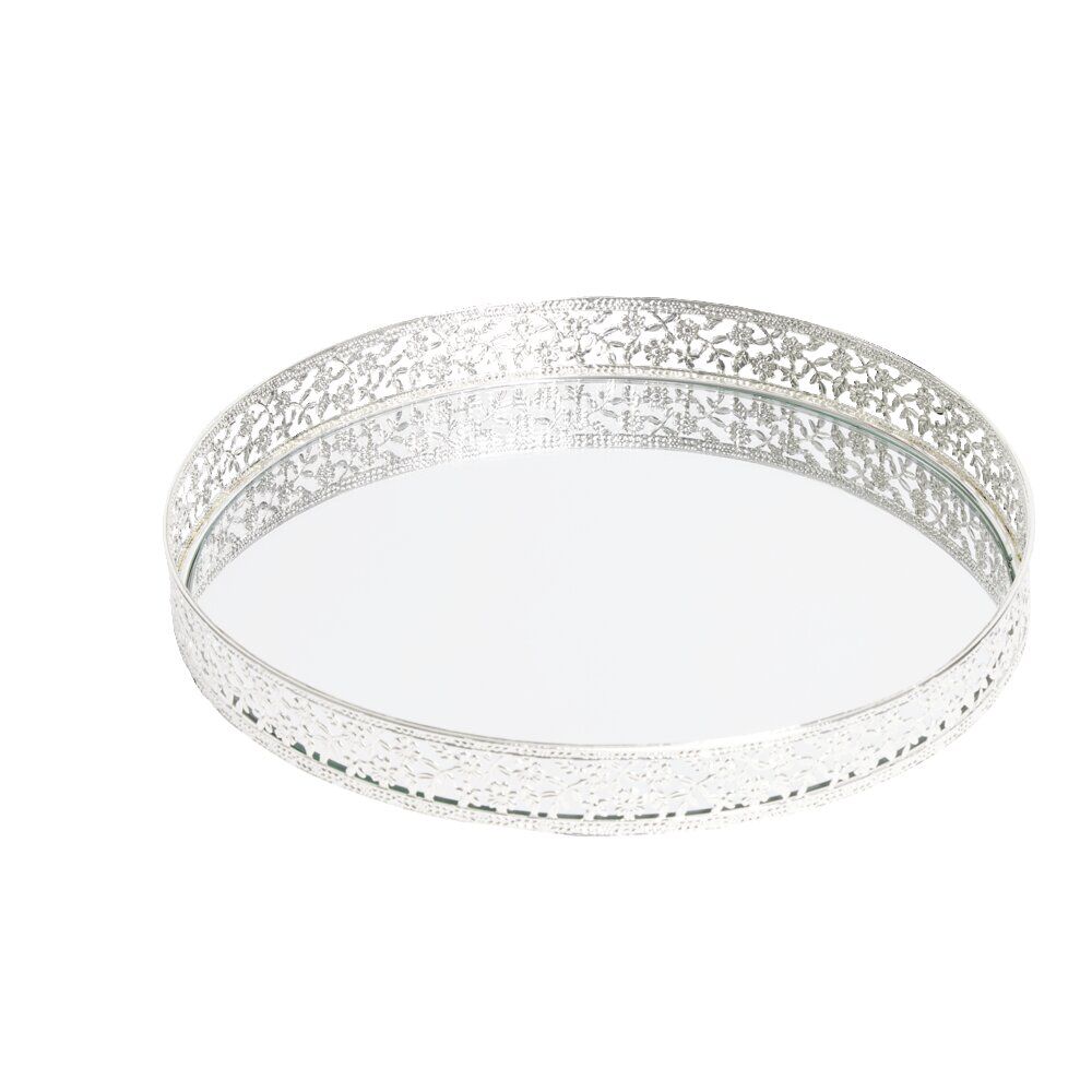Plateau miroir oriental verre et métal argenté Ø25xH4cm