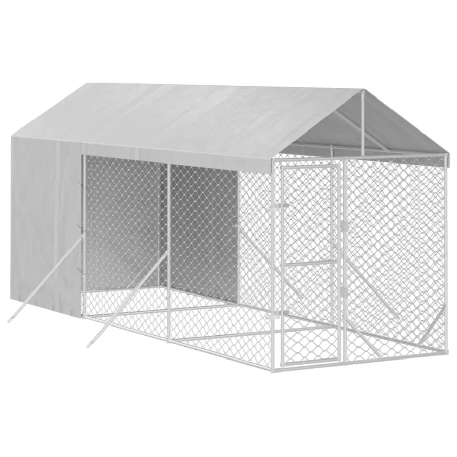 Canil externo para cães vidaXL com cobertura, aço galvanizado, prata, 2x10x2,5m
