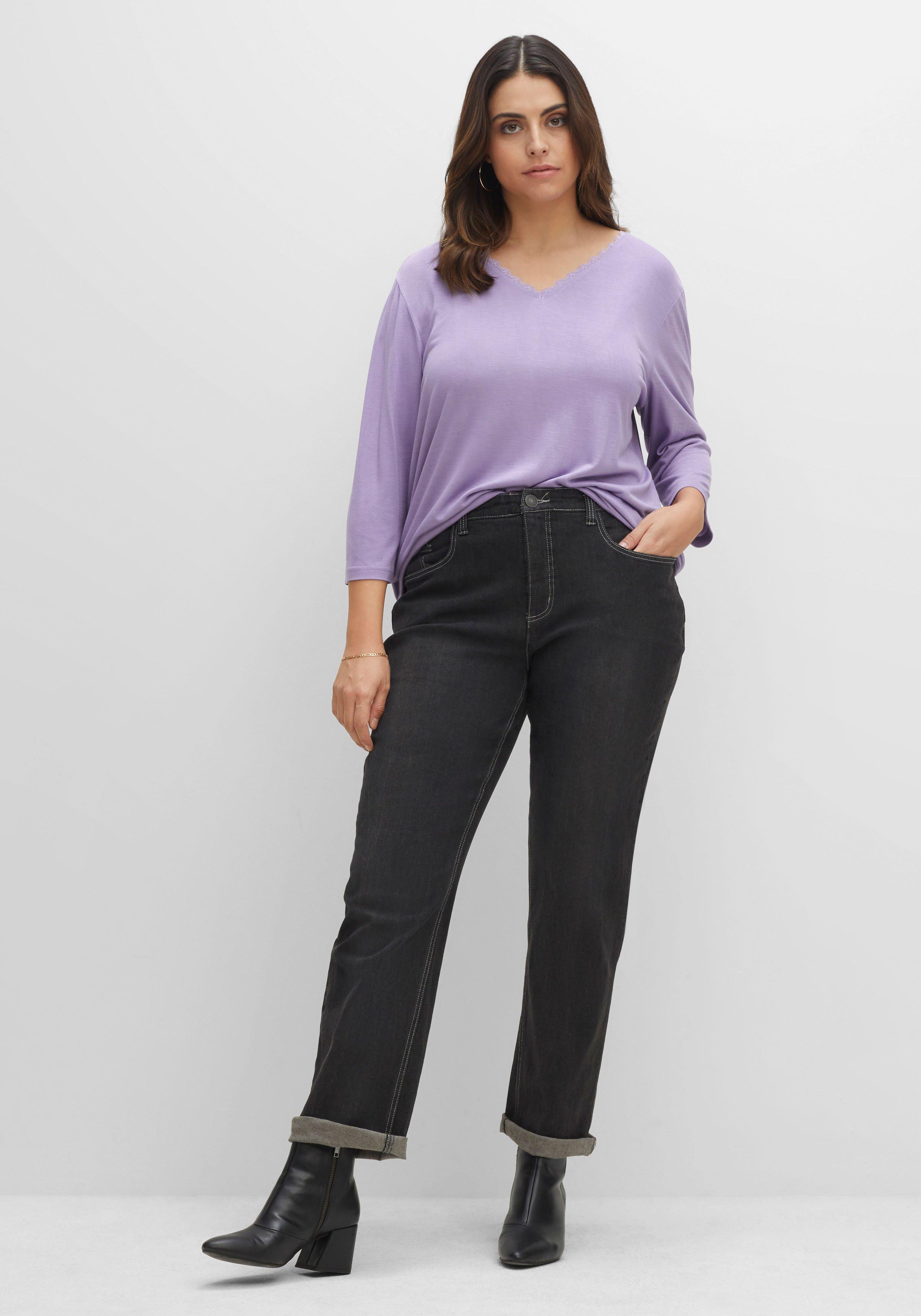 Shirt mit 3/4-Arm und Spitze am Ausschnitt