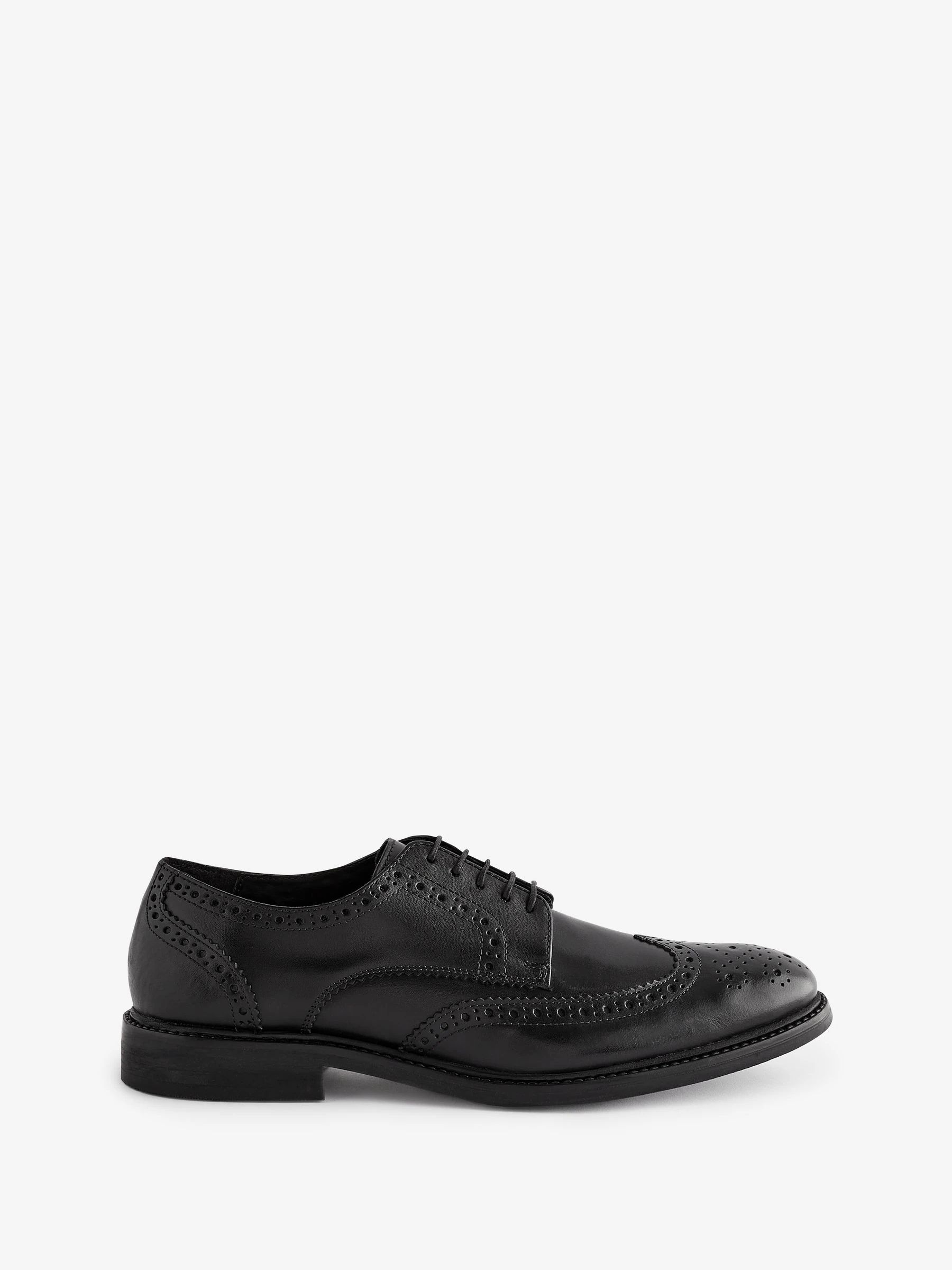 Zwart - Wijde pasvorm - Leren derby-brogues