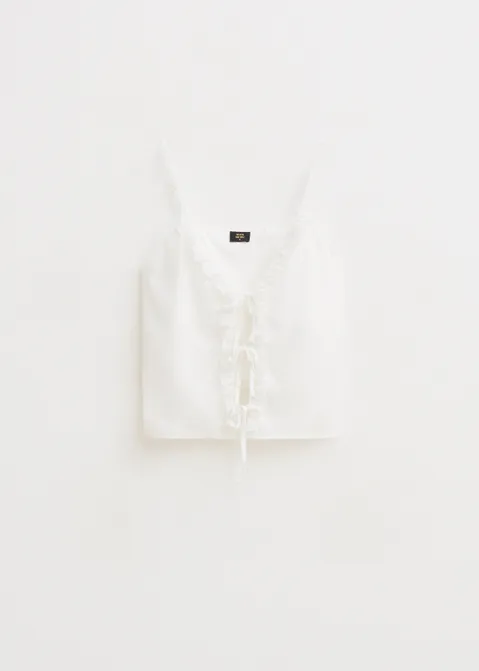 Ruffle top met strikjes off-white (WIT.O)