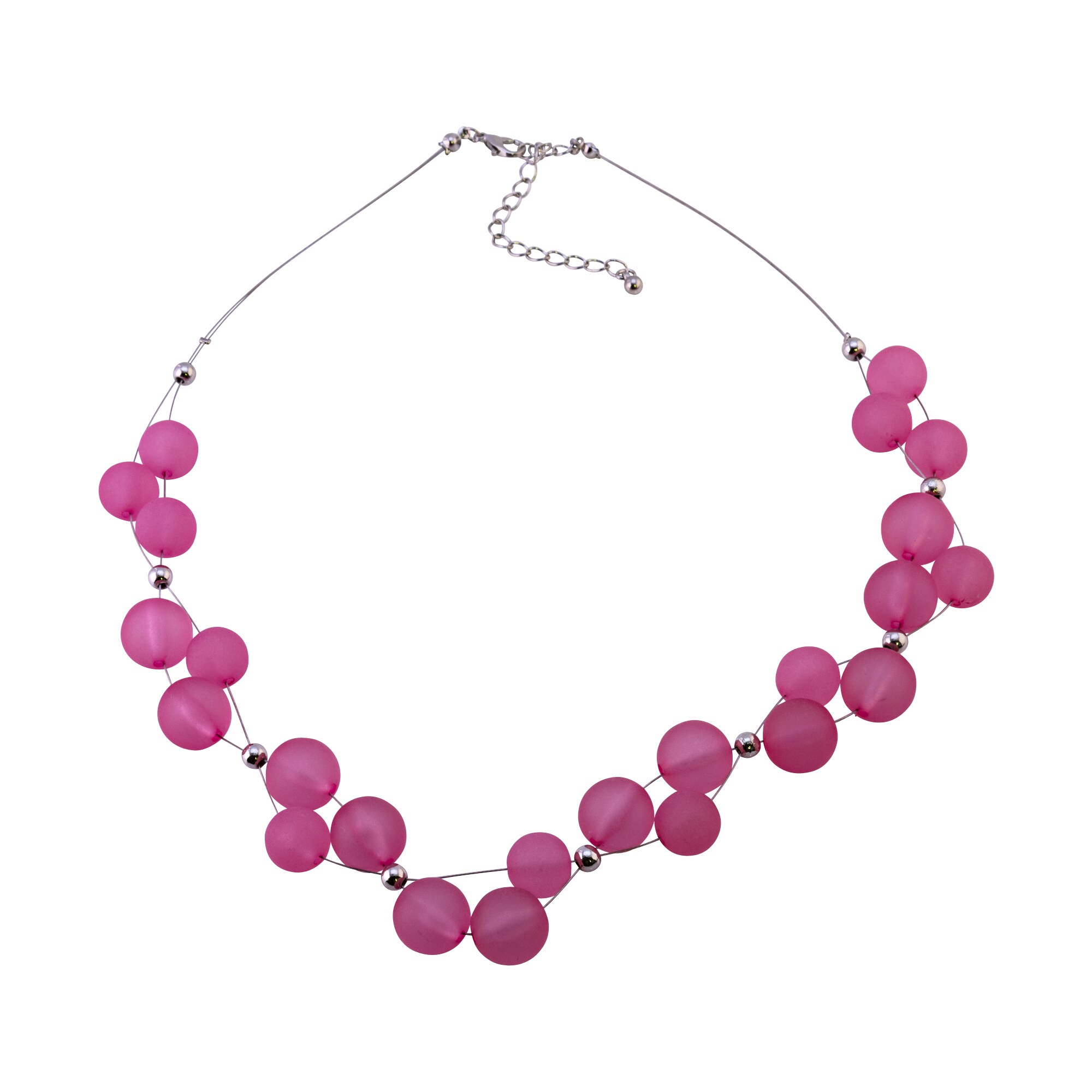 Steuer Modeschmuck Collierkette Rhodiumfarbenes Drahtcollier mit pinkfarbenen Zierperlen