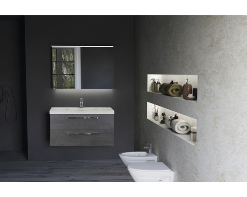 Sanox Seville badkamermeubelset (B x H x D): 121 x 170 x 46 cm, frontkleur: beton antraciet, met keramische wastafel in wit
