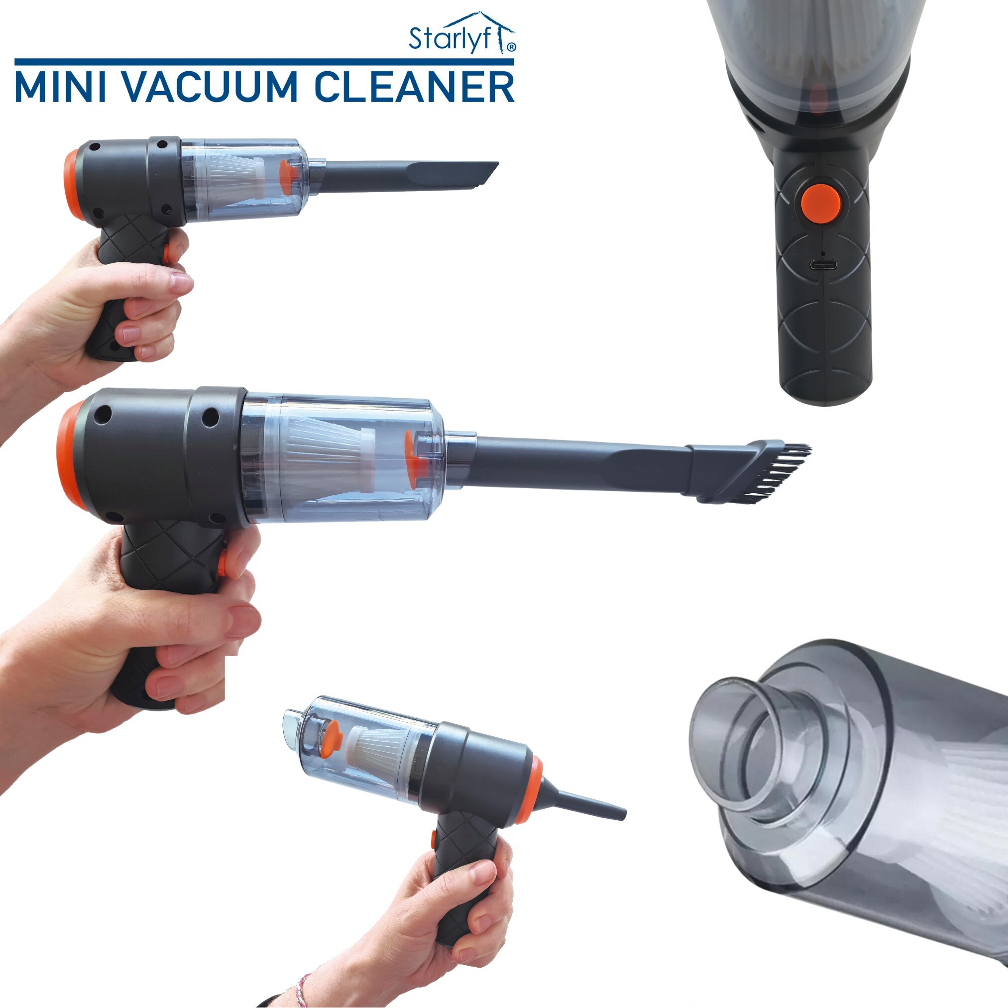 Starlyf® Akku Handstaubsauger, beutellos, 2in1 Staubsauger mit Gebläse Mini Vacuum Cleaner