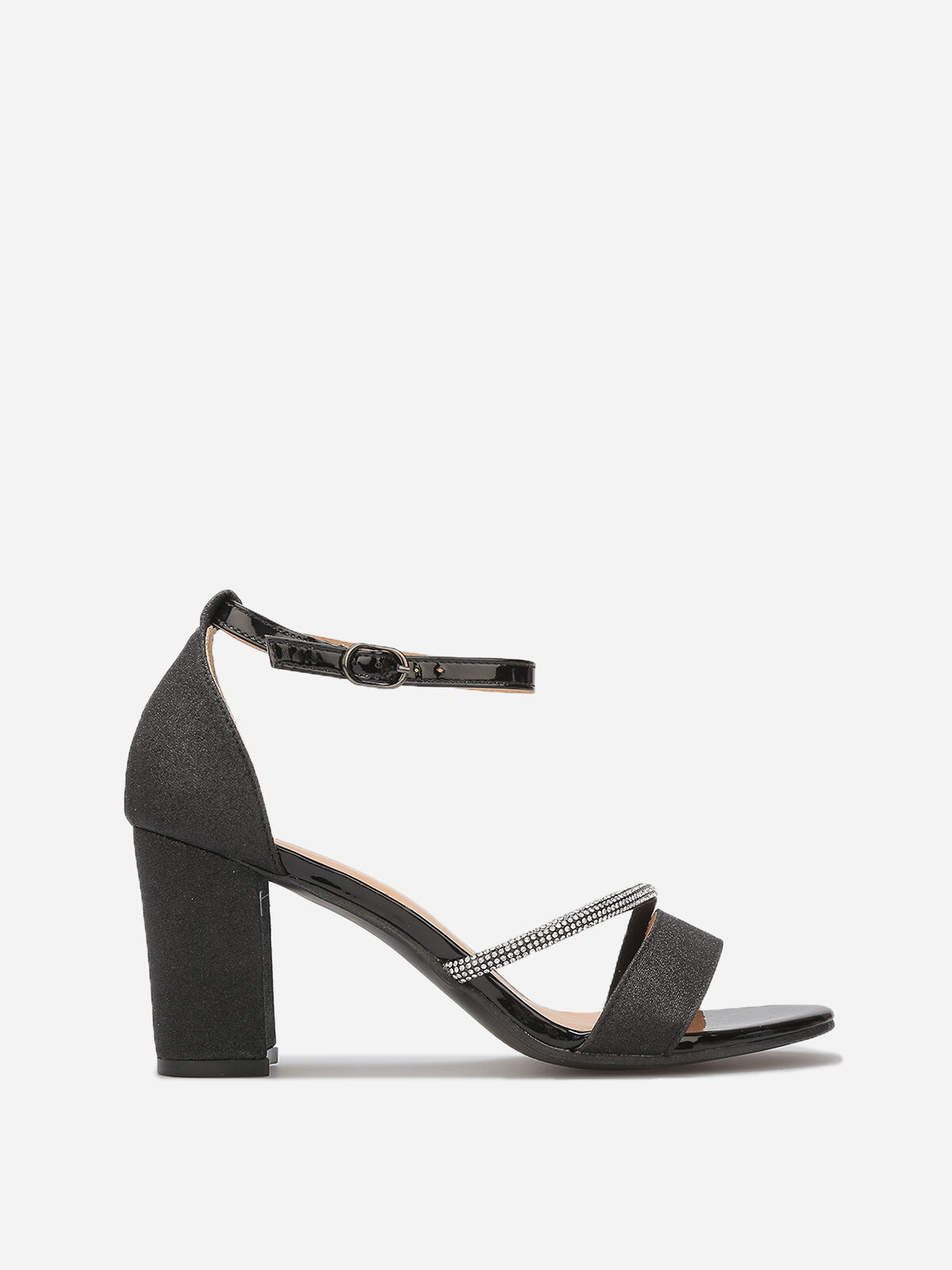 Sandales pailletées avec bride à strass- Noir