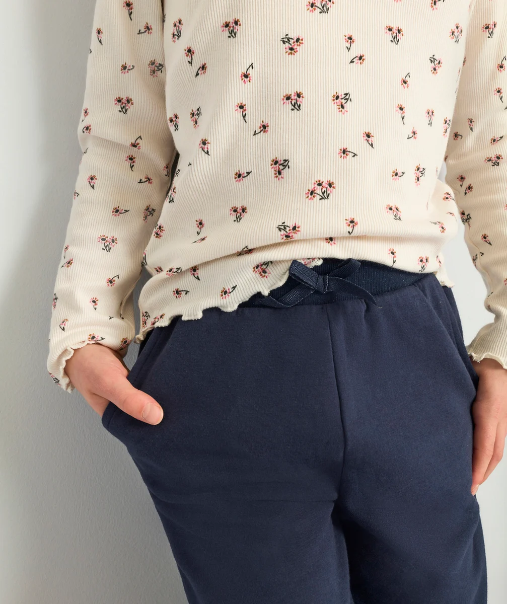 PANTALON DROIT FILLE EN MOLLETON BLEU MARINE