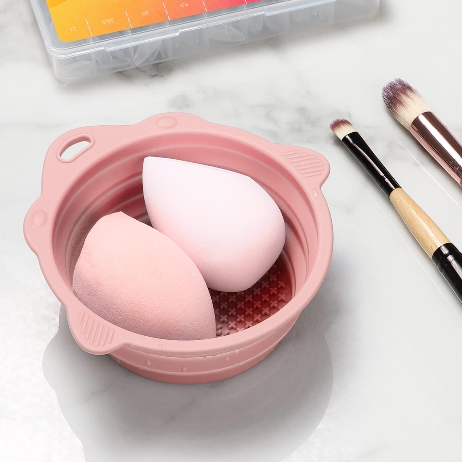 (Ø14cm) Faltbare Silikon Make Up Pinsel Reinigungs Schale - Rosa