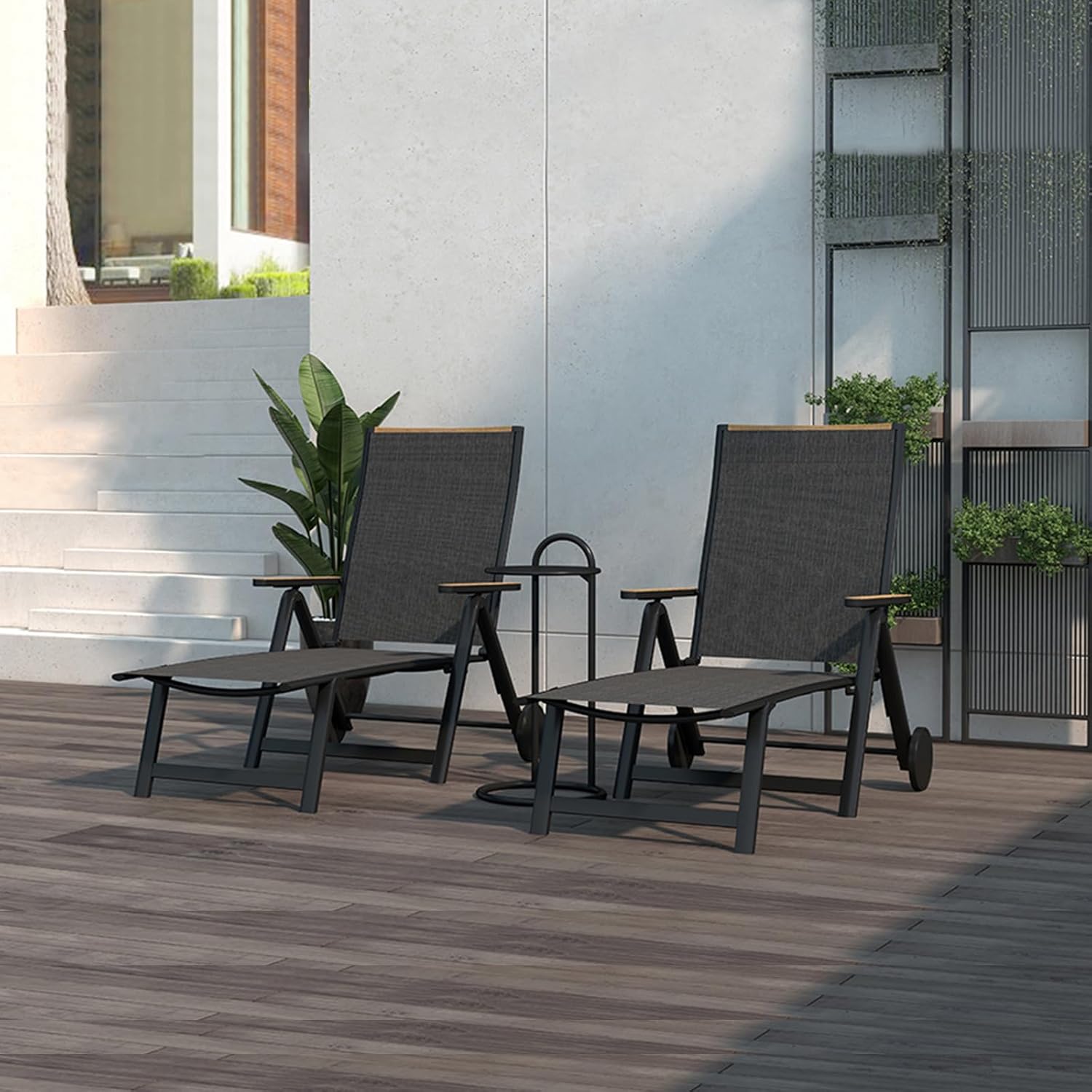 Grand patio Liegen Sonnenliegel Klappbar, Aluminium Gartenliege mit 6-Fach Verstellbare, Mesh Gewebe, Wetterfest, Relaxsessel für Balkon, Terrasse (Schwarz)
