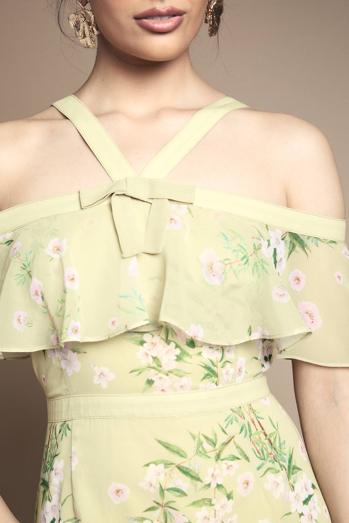 Oasis Robe Bardot à Col Halter avec Détail Nœud