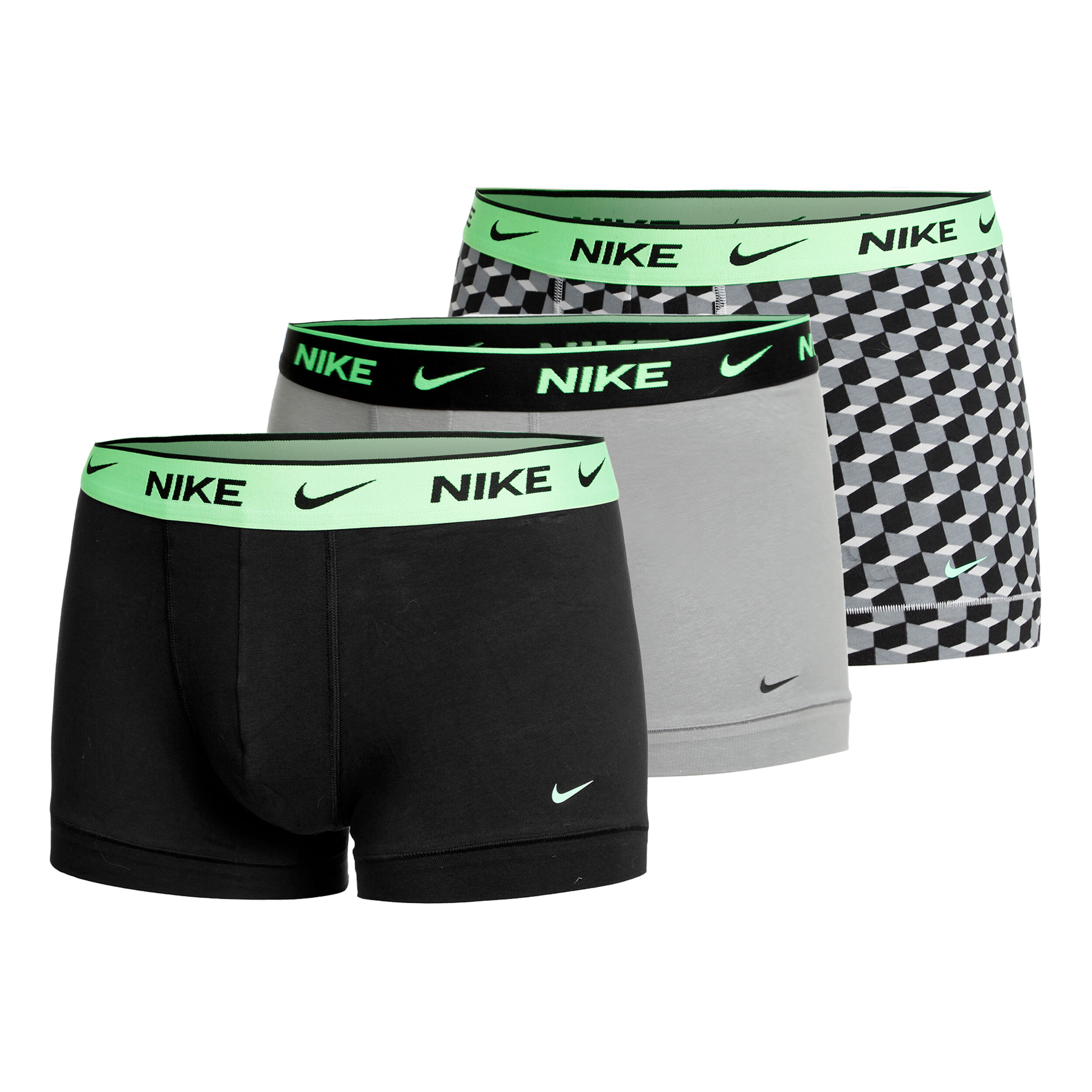 Nike Everyday Cotton Stretch Trunk Caleçon Pack De 3 Hommes - Gris , Vert Fluo