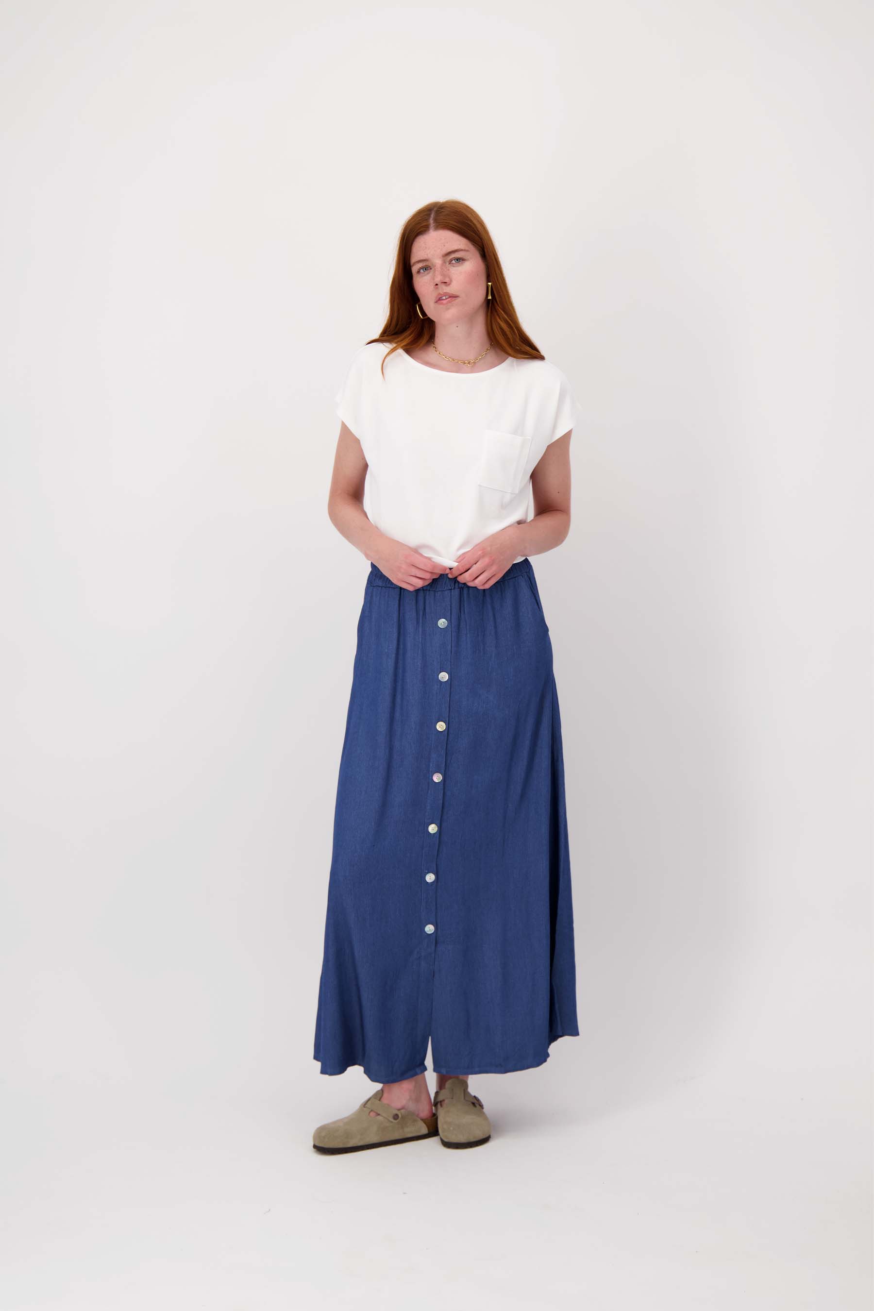 gestreepte tencel denim rok