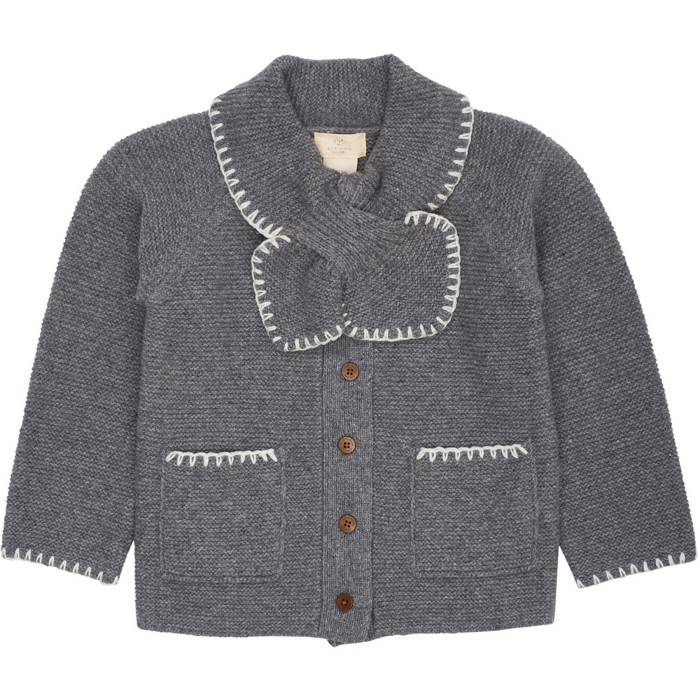 Køb COPENHAGEN COLORS Dk Grey/Cream Comb. Lambswool Cardigan W. Krave