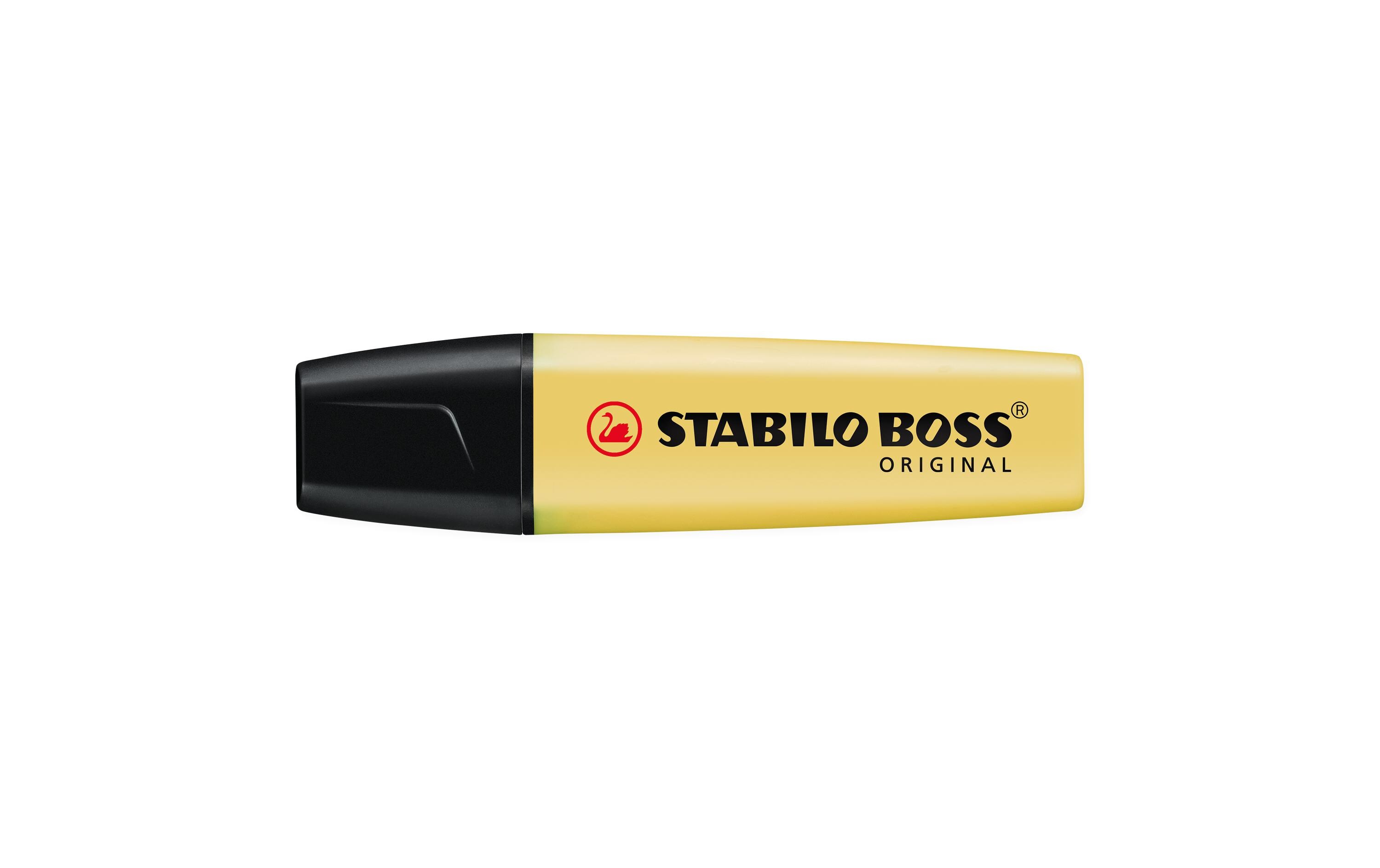 Textmarker Boss Pastell GelbTextmarker mit Universaltinte auf Wasserbasis für alle Papiere