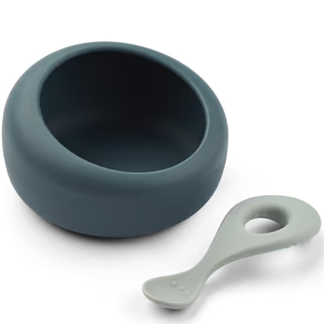 liewood siliconen kinderkom met lepel - whale blue - dove blue