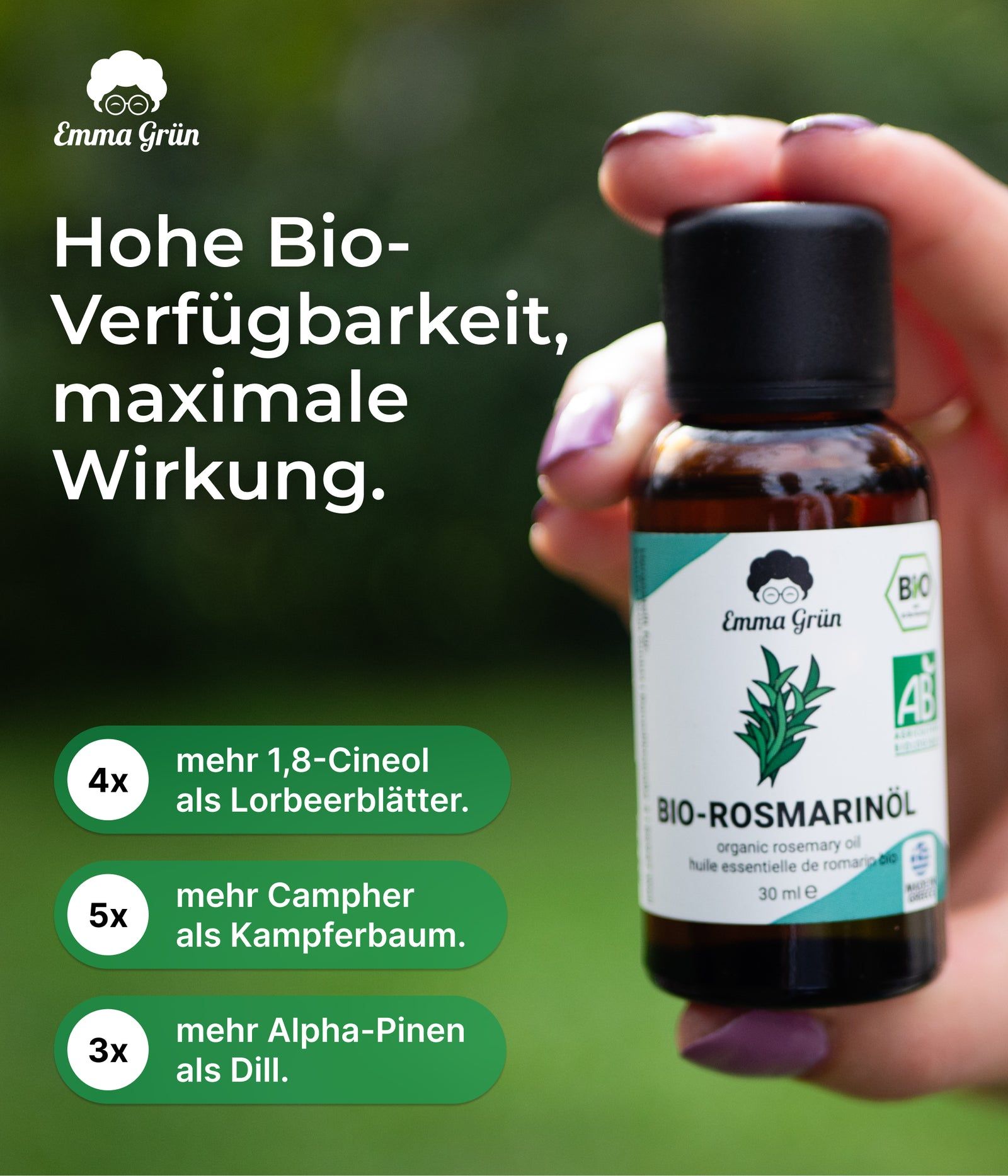 Emma Grün® ätherisches Bio Rosmarinöl naturrein & hochdosiert