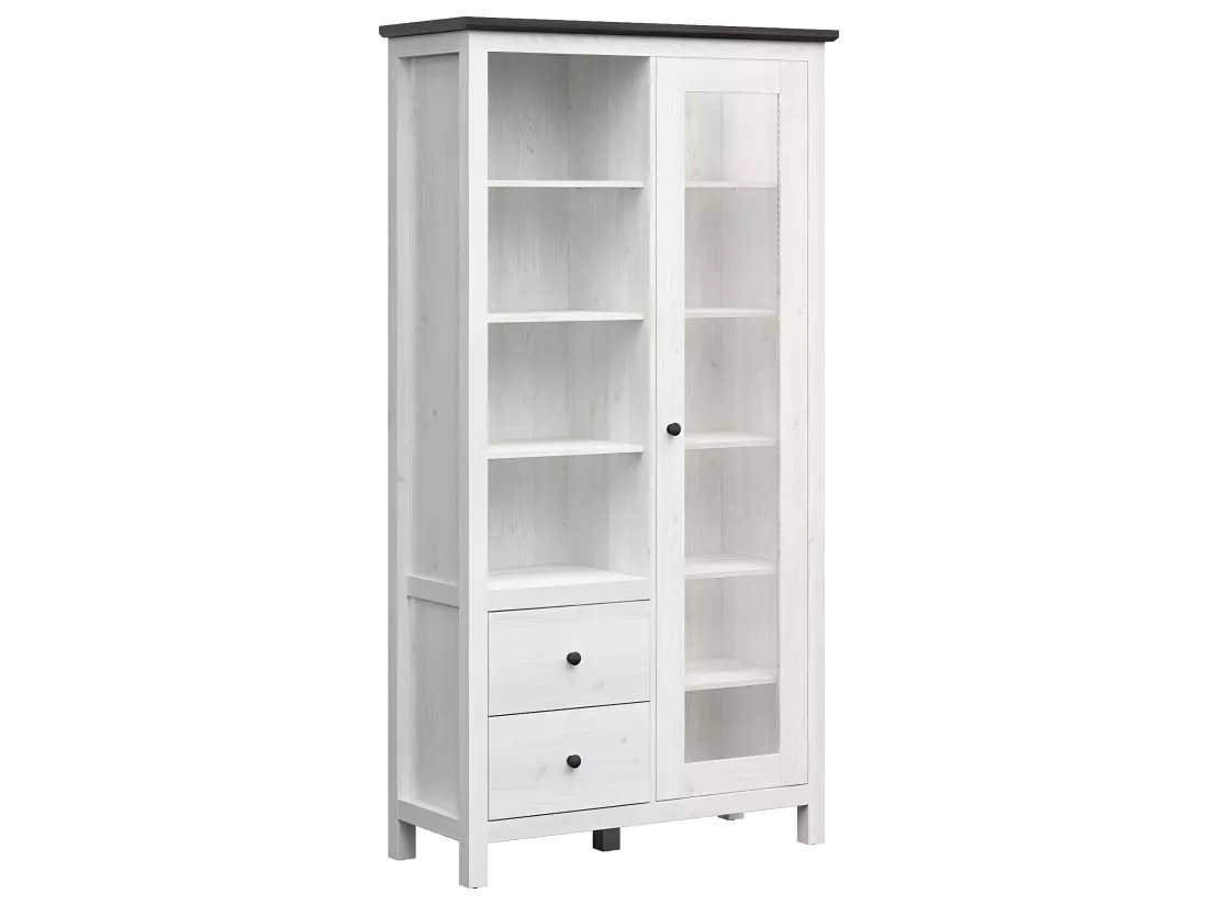Vaisselier 1 porte 2 tiroirs avec LED Duck Blanc et Bois foncé