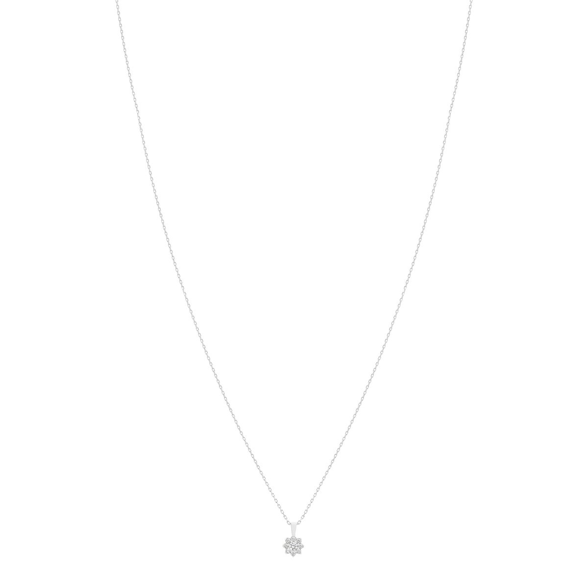 Collier or 750 blanc fleur diamants synthétiques 0,15 carat 42 cm
