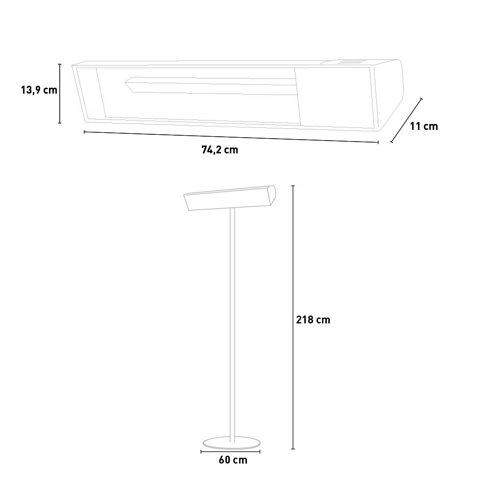 Rechauffeur infrarouge sined 2000w verre noir chaud