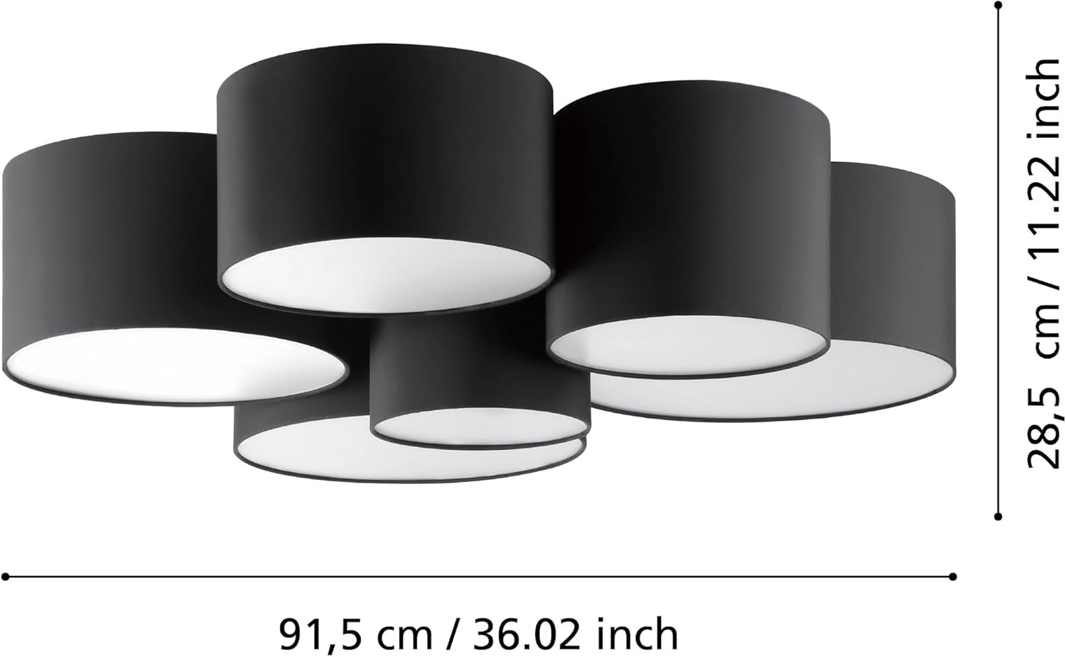 EGLO Deckenlampe Pastore 2, 6 flammige Deckenleuchte, Wohnzimmerlampe aus Textil in Schwarz, Weiß, Schlafzimmerlampe, Flurlampe Decke mit E27 Fassung