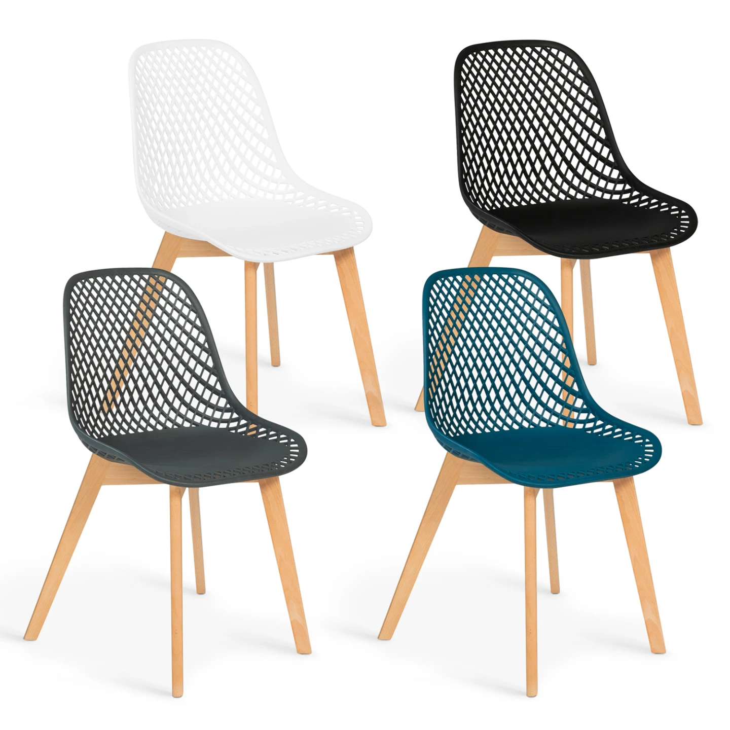 Lot de 4 chaises MANDY mix color blanc, gris, bleu canard et noir