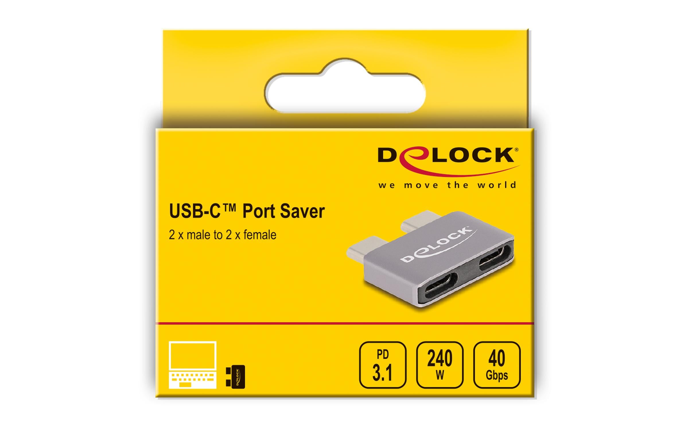 USB-Adapter 40 Gbps USB-C Stecker - USB-C BuchseDelock Adapter USB 40 Gbps USB Type-C 2 x Stecker zu 2 x Buchse Portschoner Metall