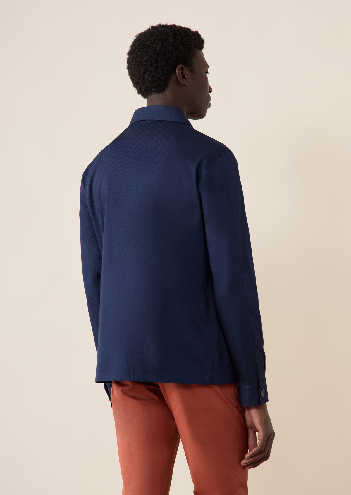 Surchemise en gabardine de coton stretch uni bleu marine