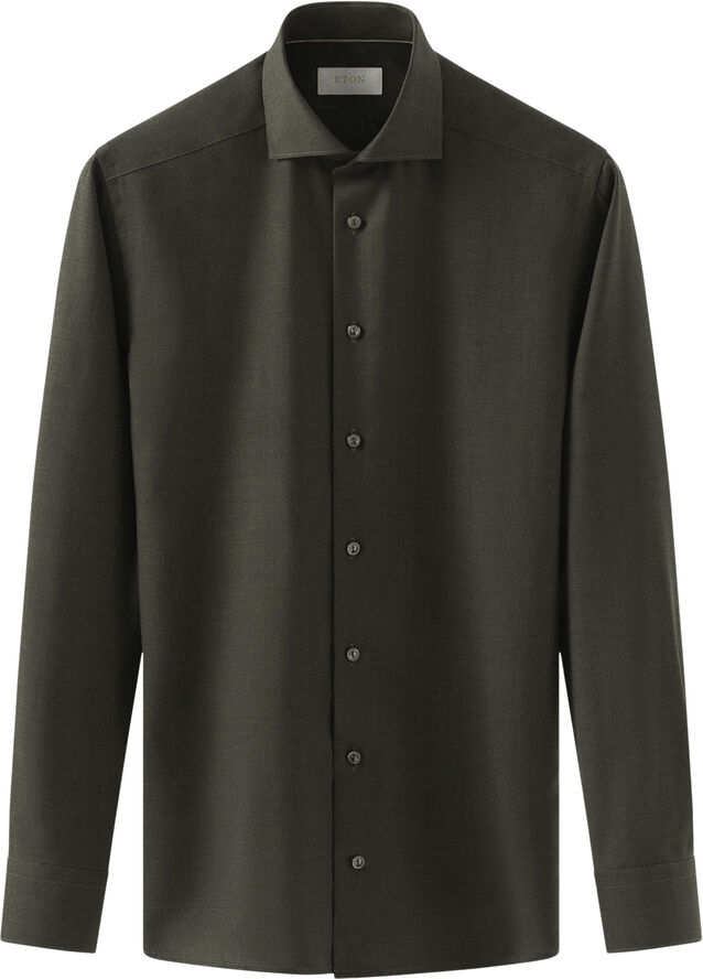 ETON Contemporary Fit Dark Green Solid Merino Wool Shirt Grøn