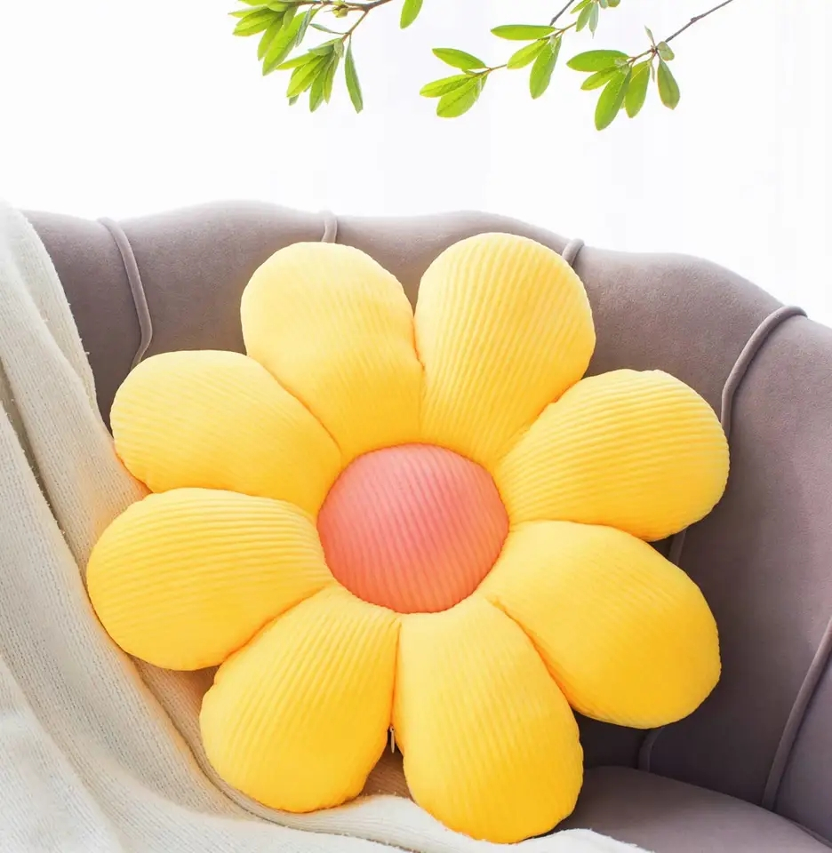 (Ø50cm) Boden Kissen Weiche Plüsch Blume Home Deko Sitzpolster - Gelb