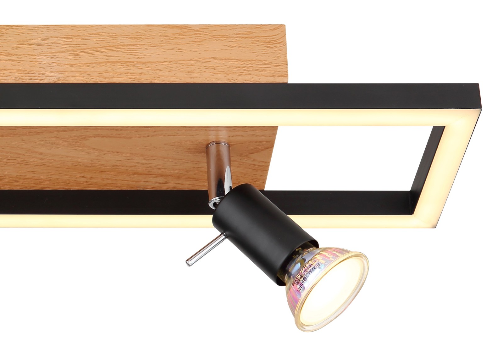 LED-Deckenleuchte - schwarz matt - Holzoptik