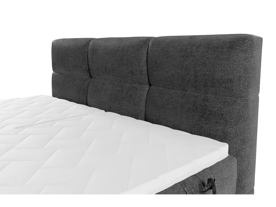 Ensemble complet boxspring tête de lit capitonnée + sommiers relaxation électrique + matelas + surmatelas - 2 x 90 x 200 cm - Tissu - Anthracite - LODI de PALACIO
