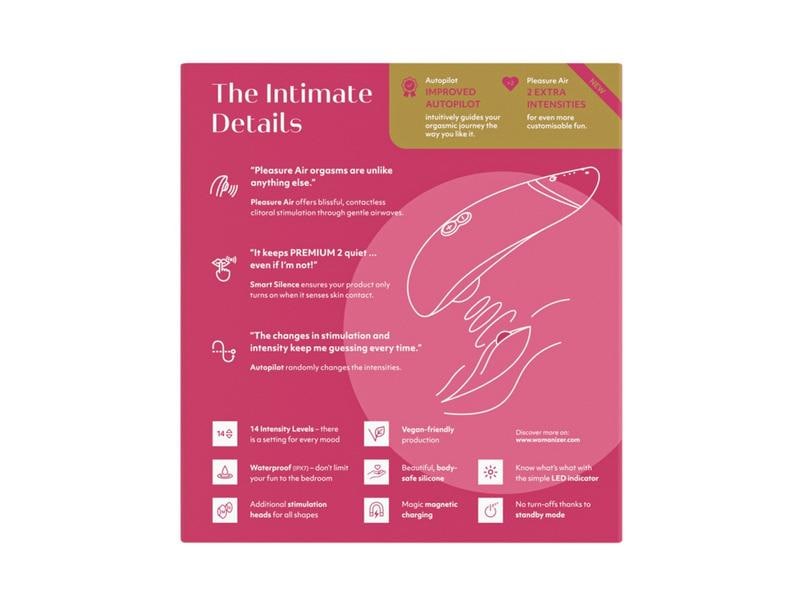Womanizer Vibrator Premium 2 raspberry Auflegevibrator mit Pleasure Air Stimulator für genussvolle Momente