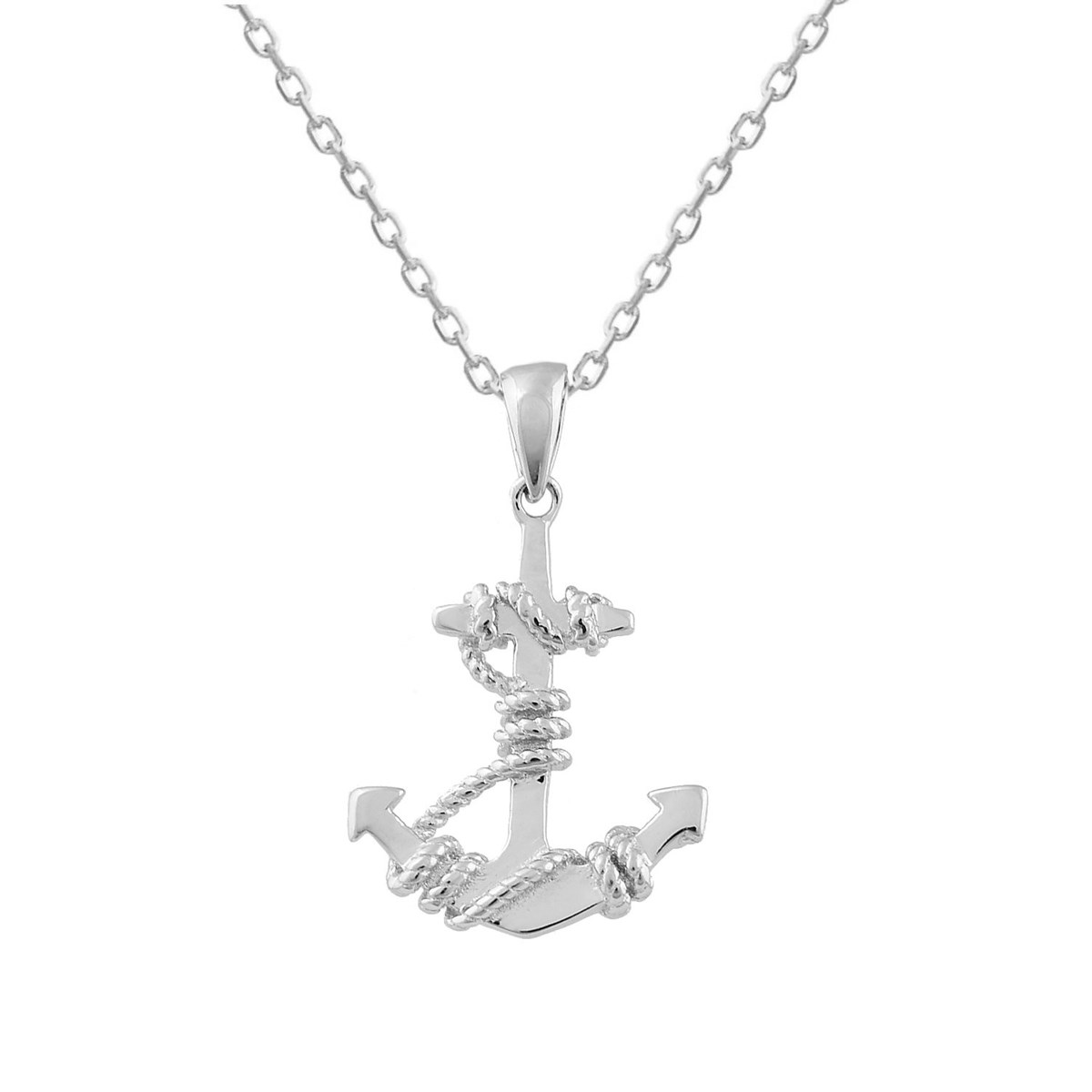 Collier ancre marine avec cordes Argent 925 Rhodié