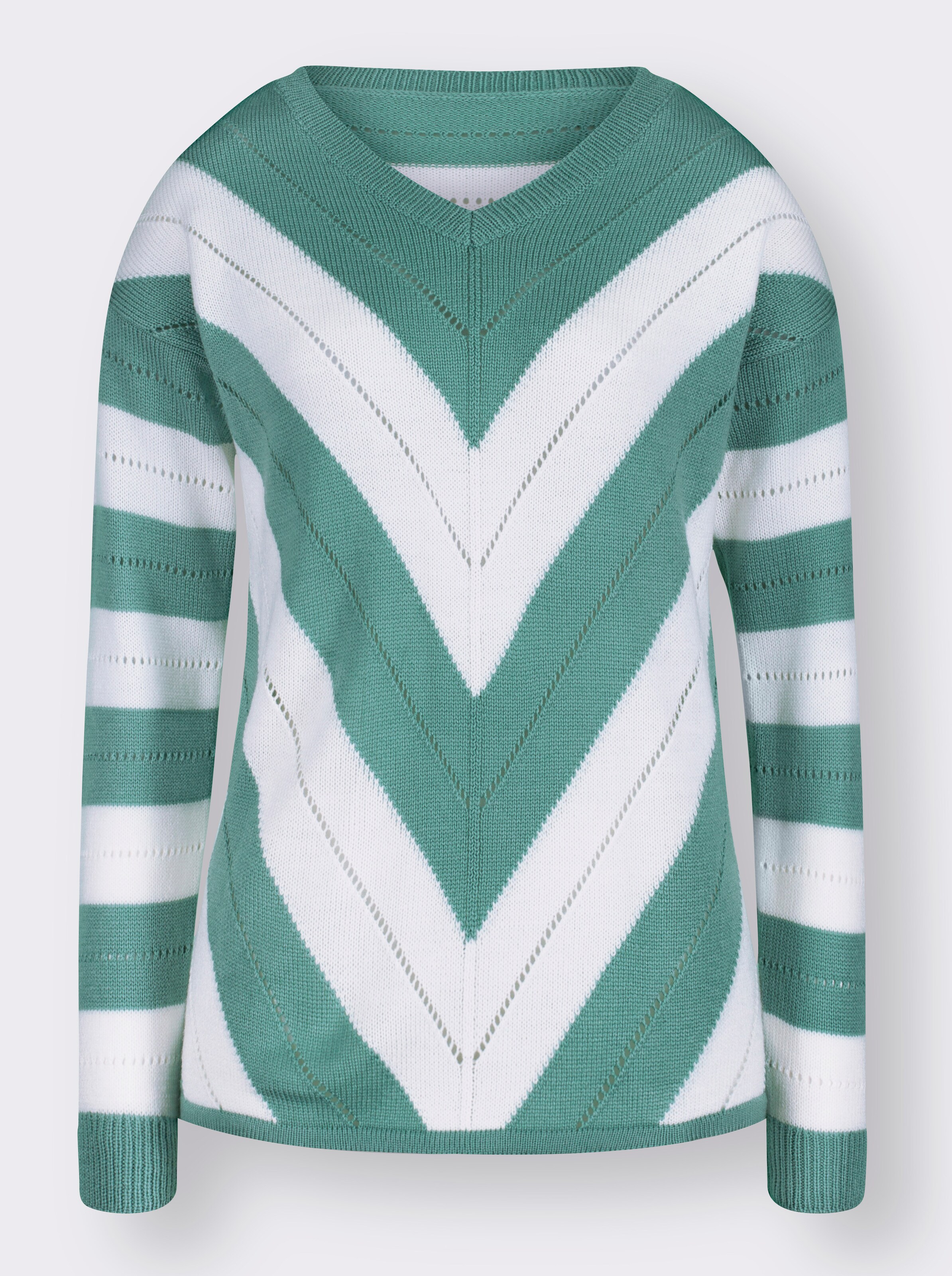 V-Ausschnitt-Pullover im Ajour-Muster