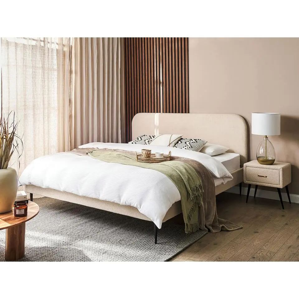 FLAYAT - Tweepersoonsbed - Beige - 180 x 200 cm - Bouclé