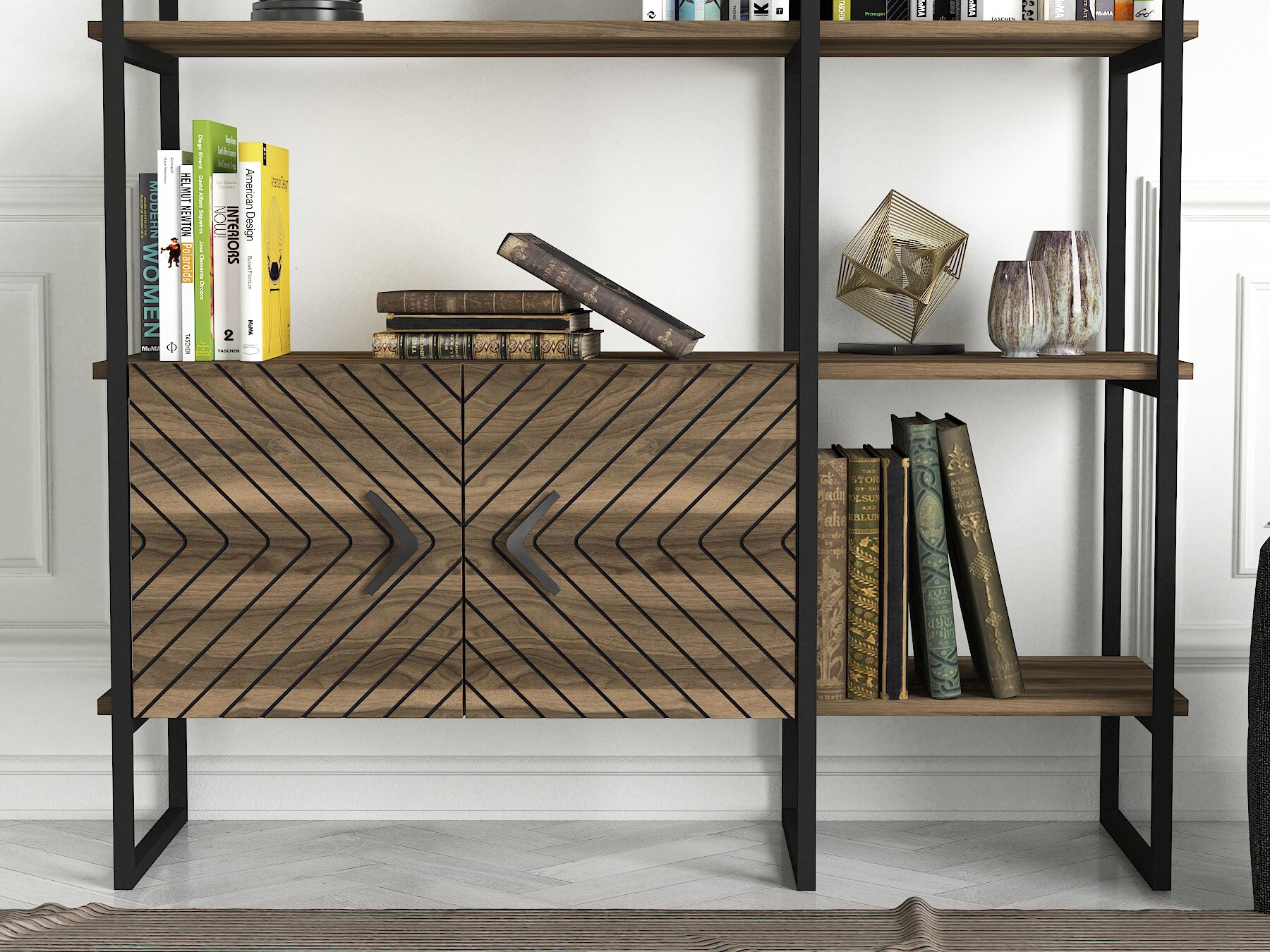 Bücherregal Santana mit Metallfüße und Rahmen Walnuss