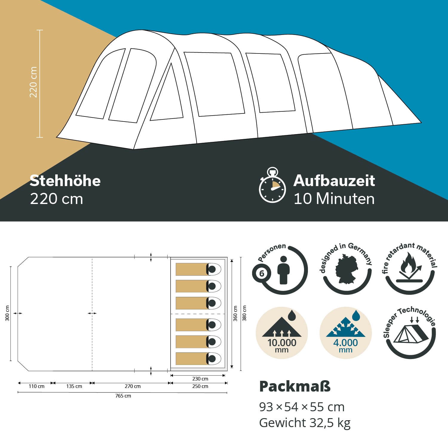Skandika Timola 6 Air Sleeper Protect XL opblaasbare tent