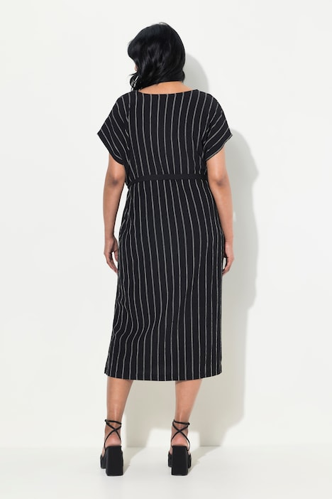 Jersey-Midikleid, Struktur, V-Ausschnitt, ärmellos