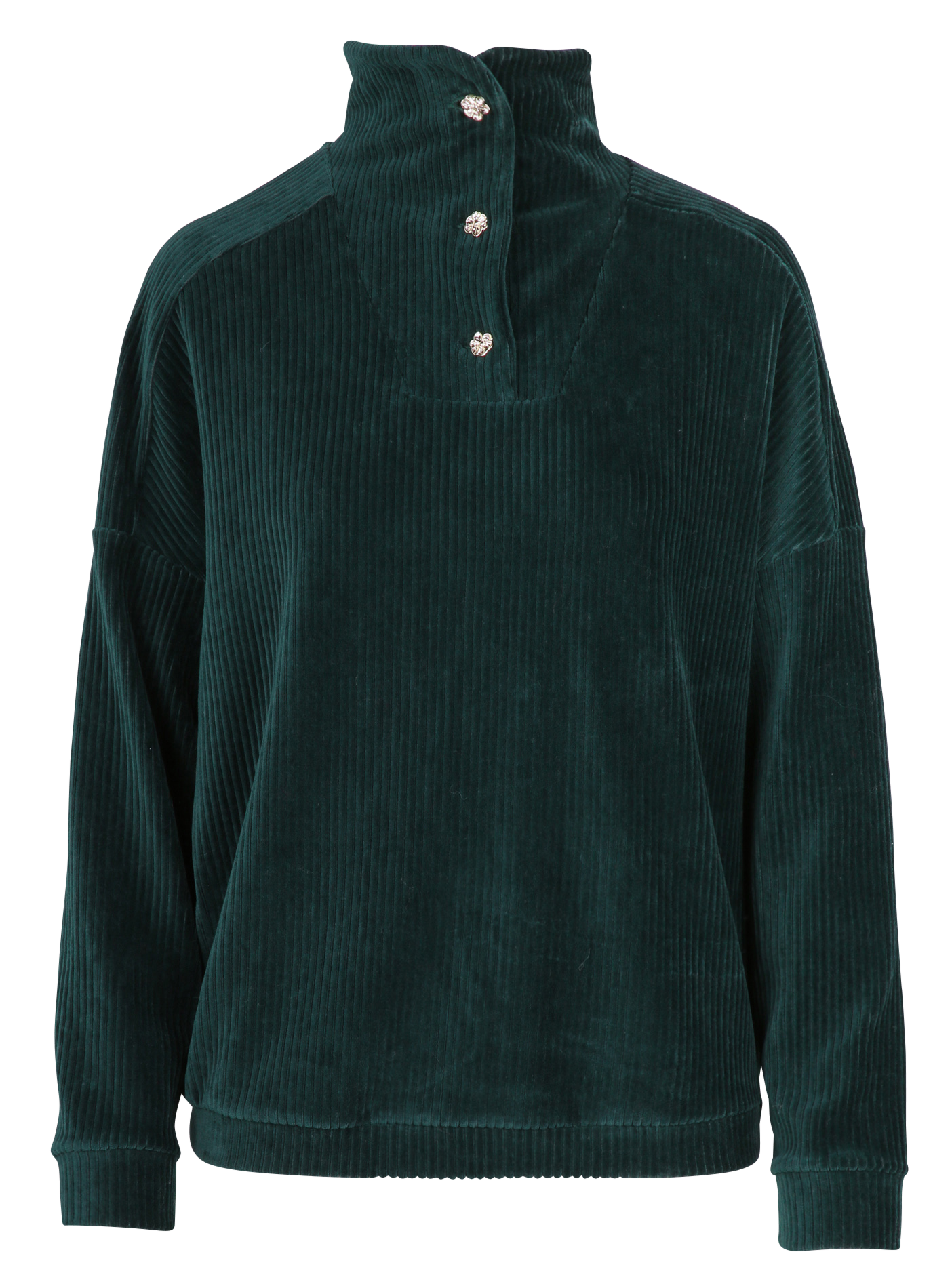 Sweat col montant boutonné en coton mélangé| Vert