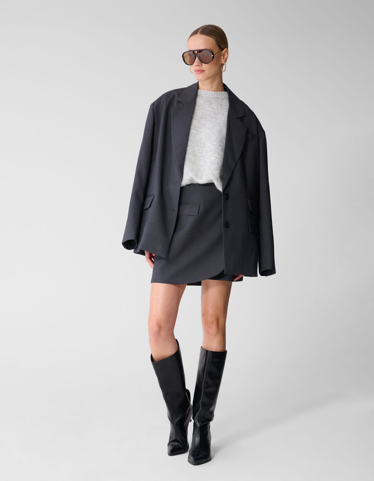 Ruiten Mini Rok Donkergrijs