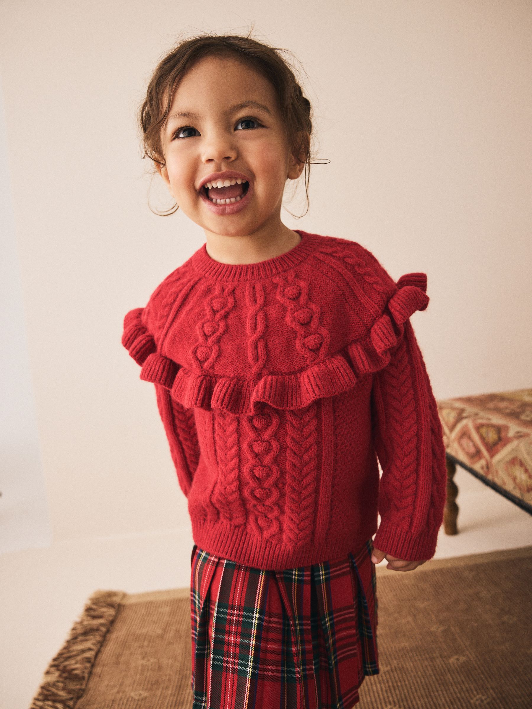 Rood - Cable Knitted Jumper (3mths-7yrs)