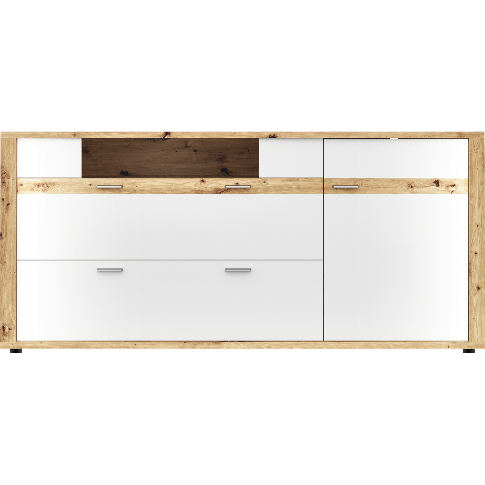 Sideboard Alenas Melamin Artisan weiss 200 x 91 x 40 cm inkl. seitliche LED-Leisten im Rahmen