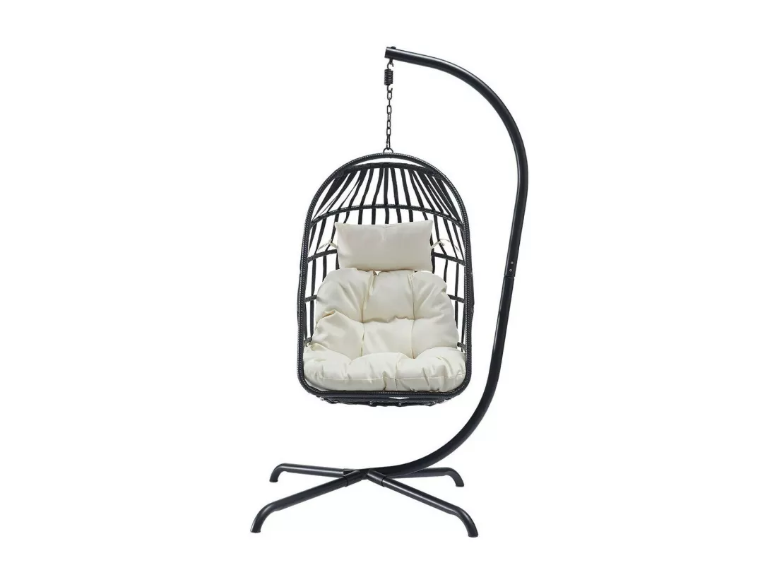 Chaise suspendu Comfivo 316, 200x92x115cm, Crème|Noir, Tapisserie|Métal|Cep plastique