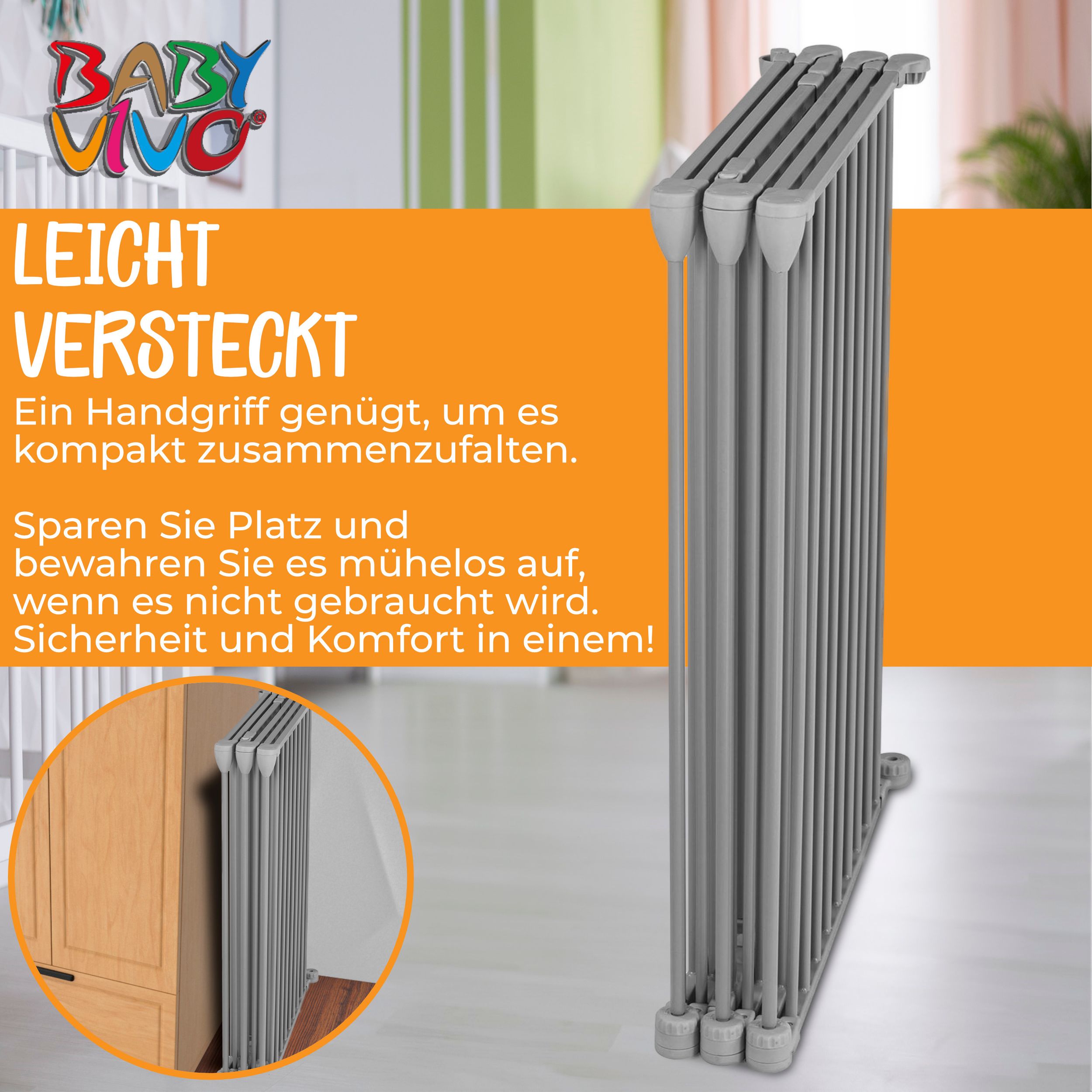 Baby Vivo Kaminschutzgitter 380 cm XXL / Absperrgitter 5+1 mit Tür in Stahlgrau (5 Elemente und eine Tür) - PREMIUM