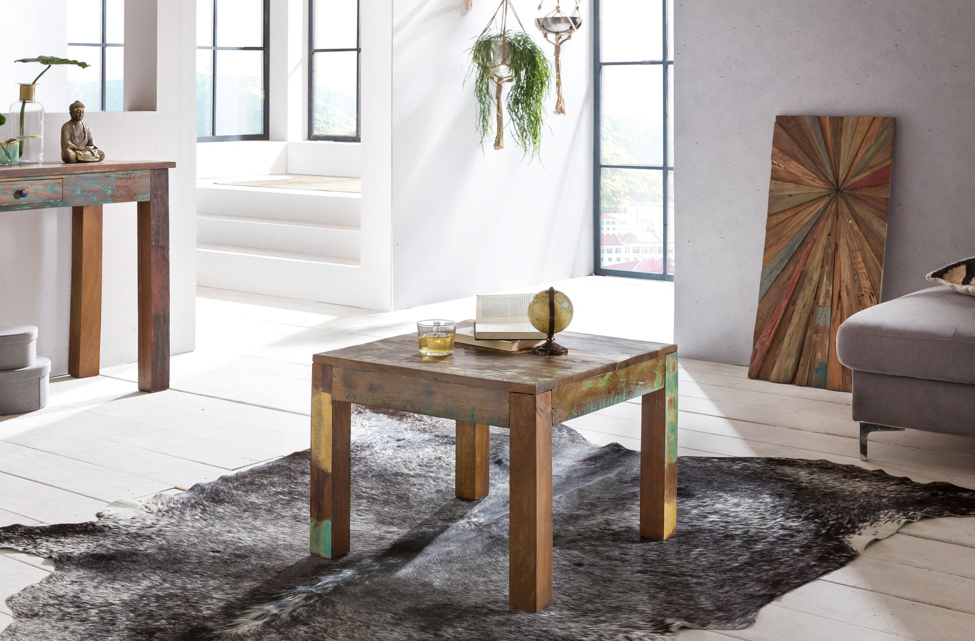 FineBuy Couchtisch KALKUTTA 60 x 47 x 60cm Beistelltisch Wohnzimmer Tisch Massiv