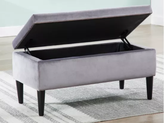 Banc coffre de rangement BUREN en velours - Gris